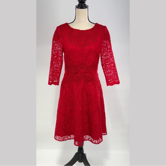 Antonio Melani Red Lace Fit & Flare Dress – Size 4 - Picture 11 of 14